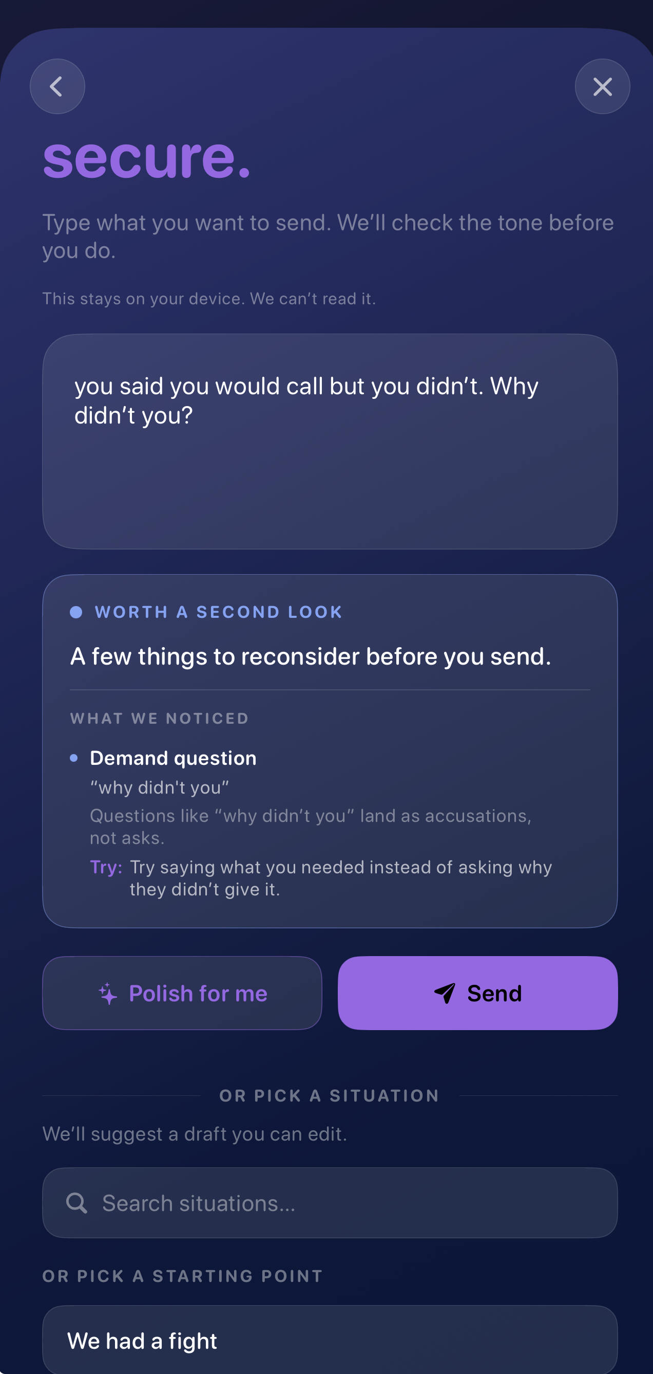 Secure Send — tone audit before you send