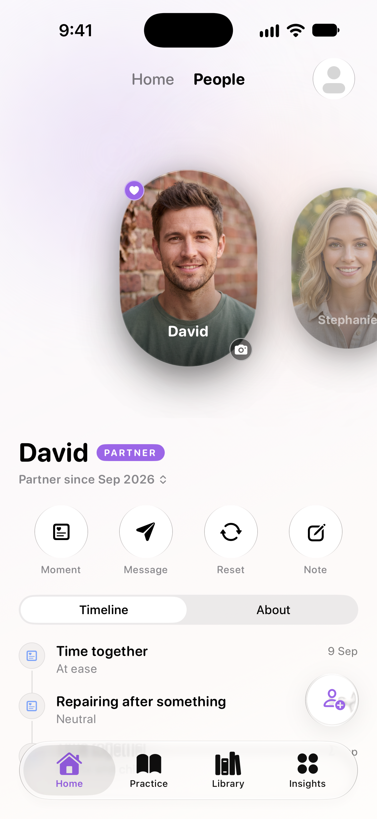 People profile with timeline